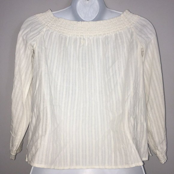 Rag & Bone Top Womens XS White Striped Cropped 100% Cotton 3/4 Sleeve Pullover - Picture 4 of 9